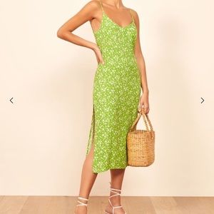 Reformation Lime Green Floral Halsten Dress